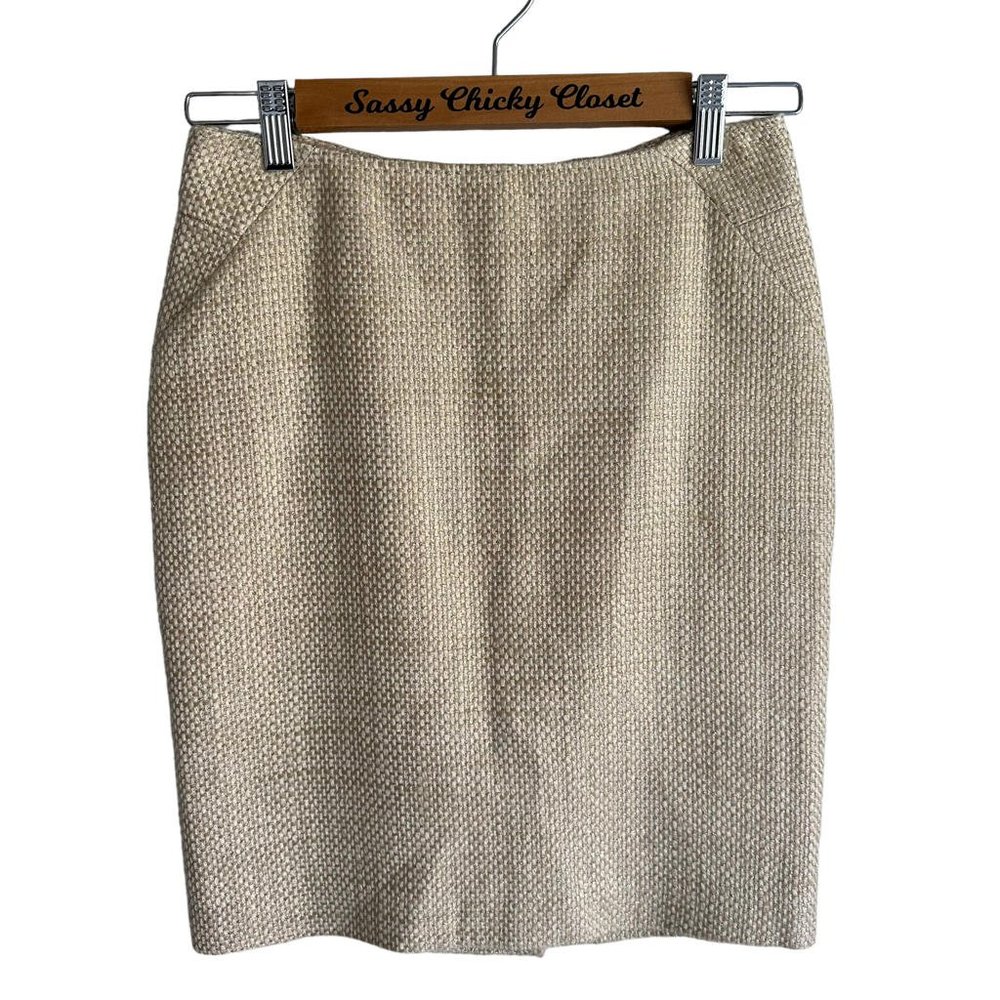 ANN TAYLOR Petites Cream Gold‎ Basket Weave Tweed Ladies Career Pencil Skirt, 2P